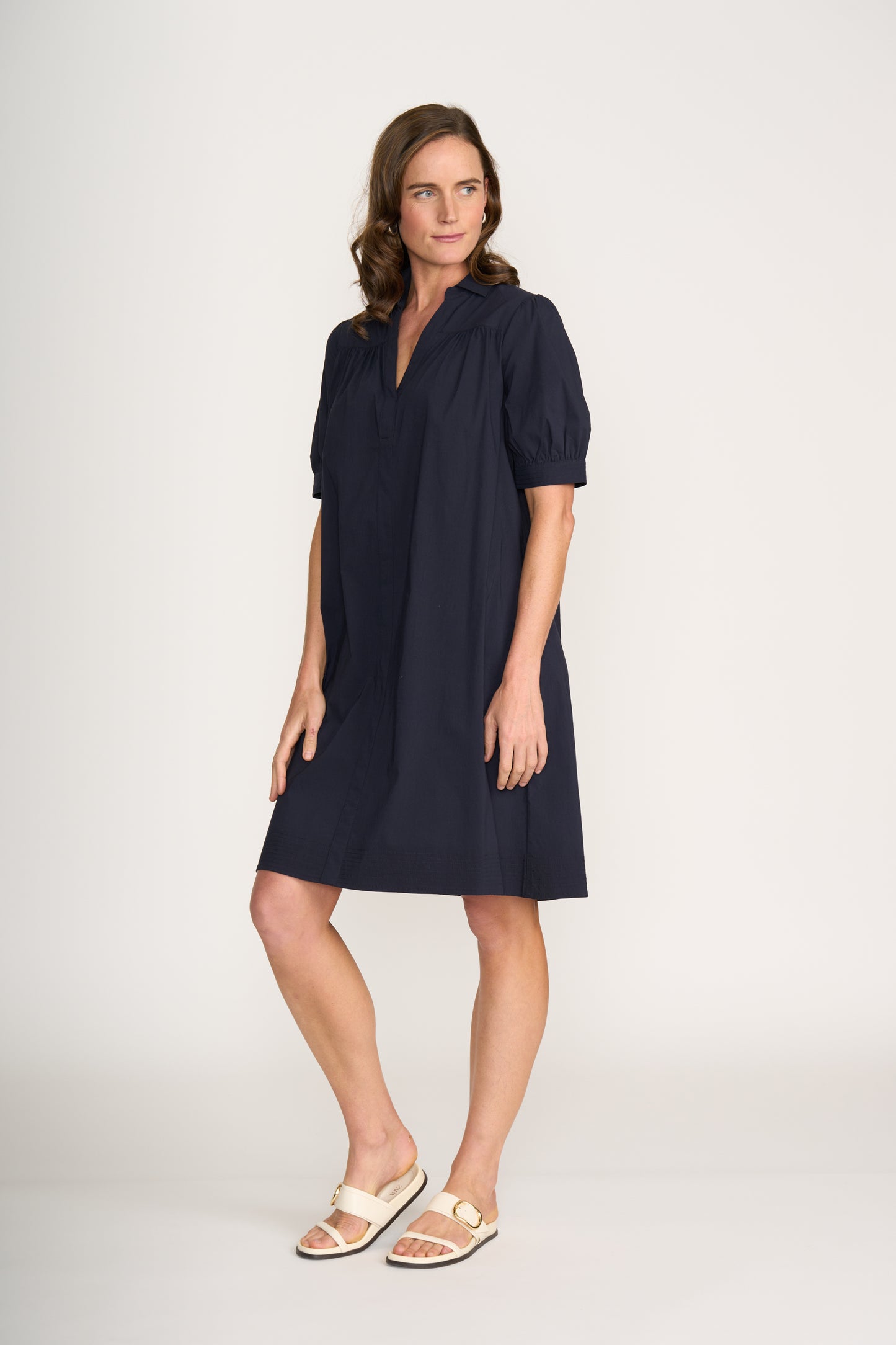 Short Sleeve Dress with Front Yoke - True Navy