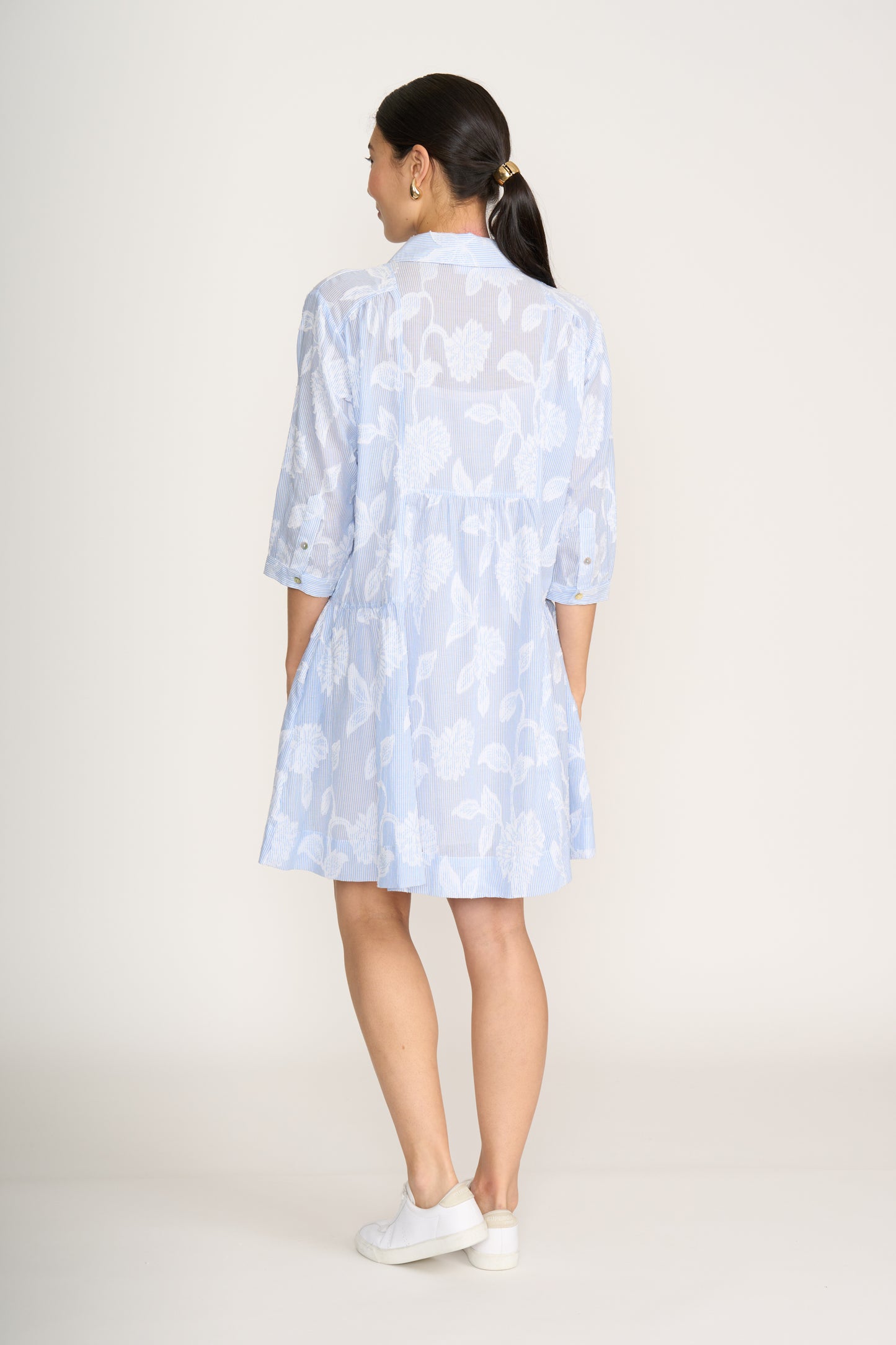 Tiered Midi Dress - Floral Stripe Print