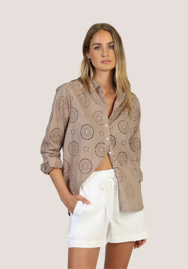 Elle Button Front Top - Desert