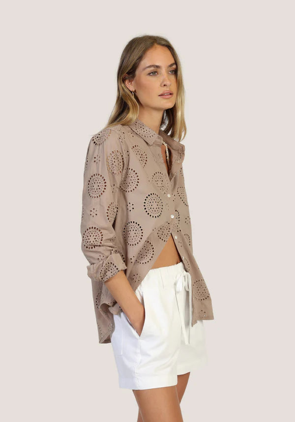Elle Button Front Top - Desert