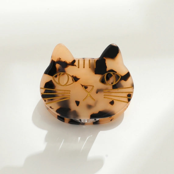 Ginger Hand Painted Cat Claw Clip - Black/Beige