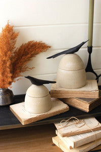 Clay Canister With Wooden Bird Handle - Small