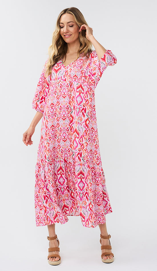 Ikat Wave Maxi Dress - Pink Multi