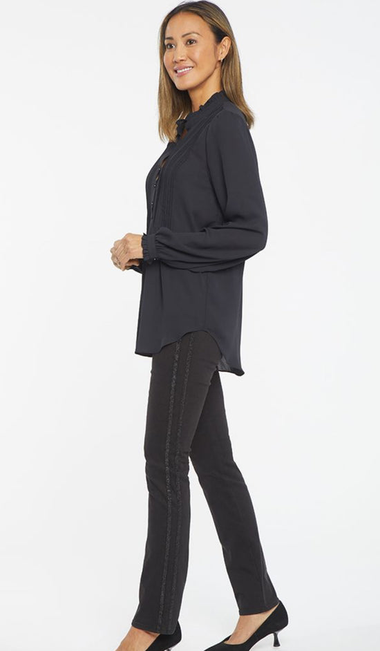 Pleated Front Tunic Top - Black