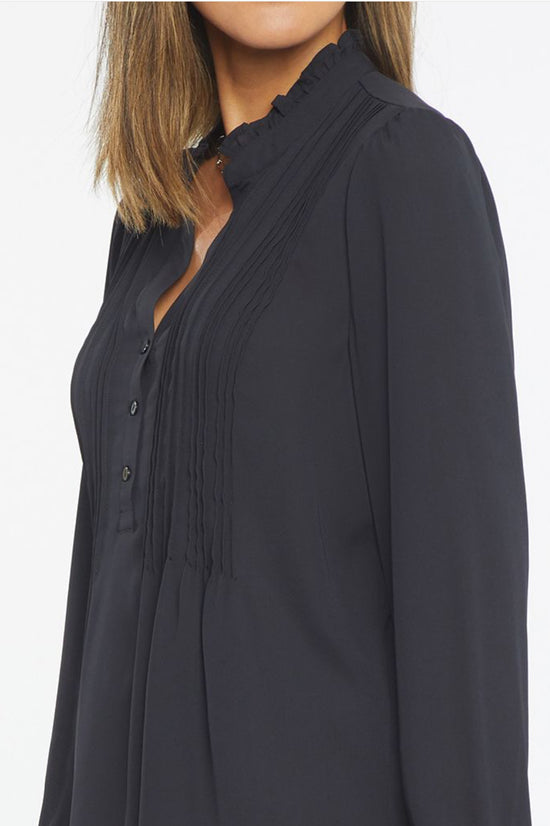 Pleated Front Tunic Top - Black