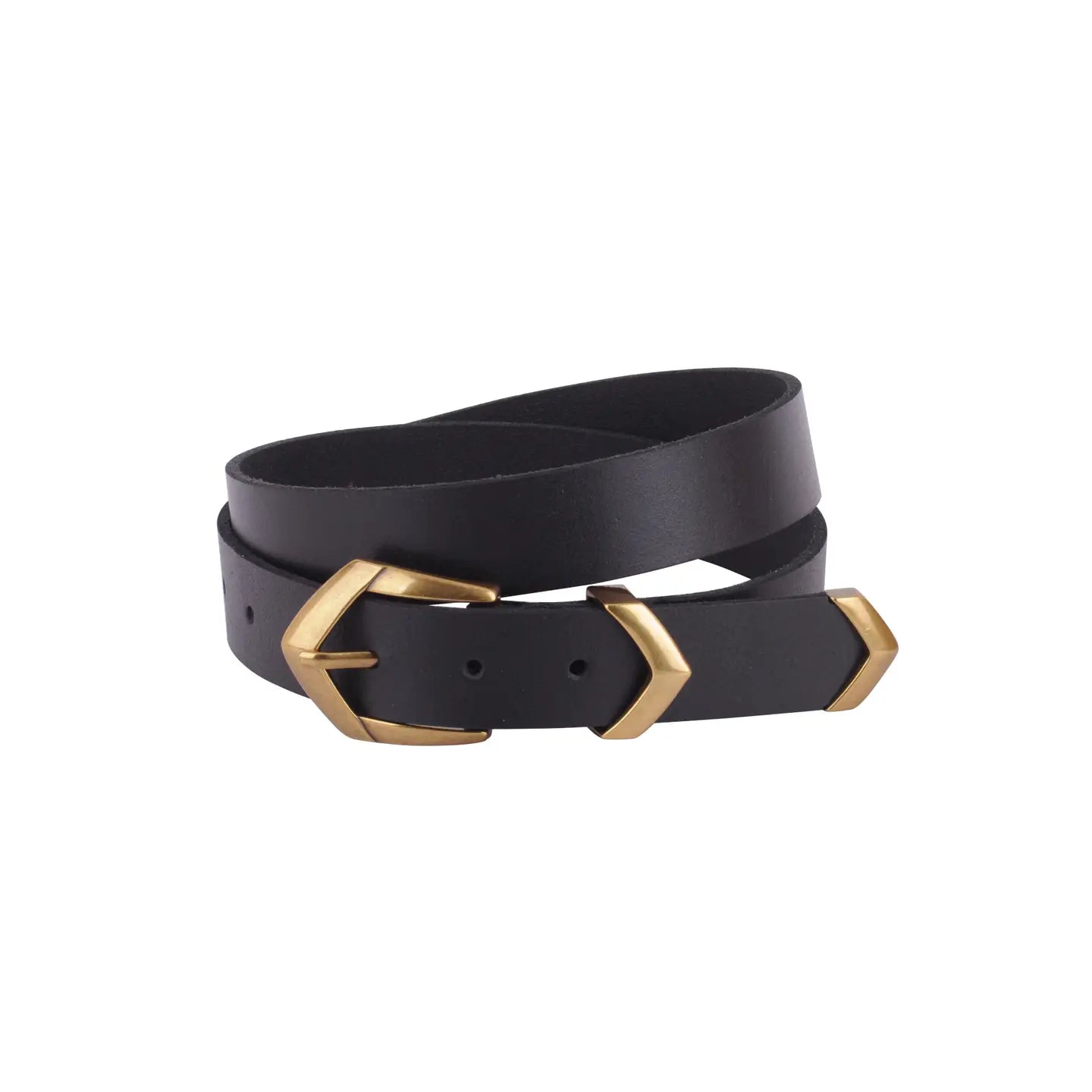 Leather Belt with Angular Chevron Buckle - Black