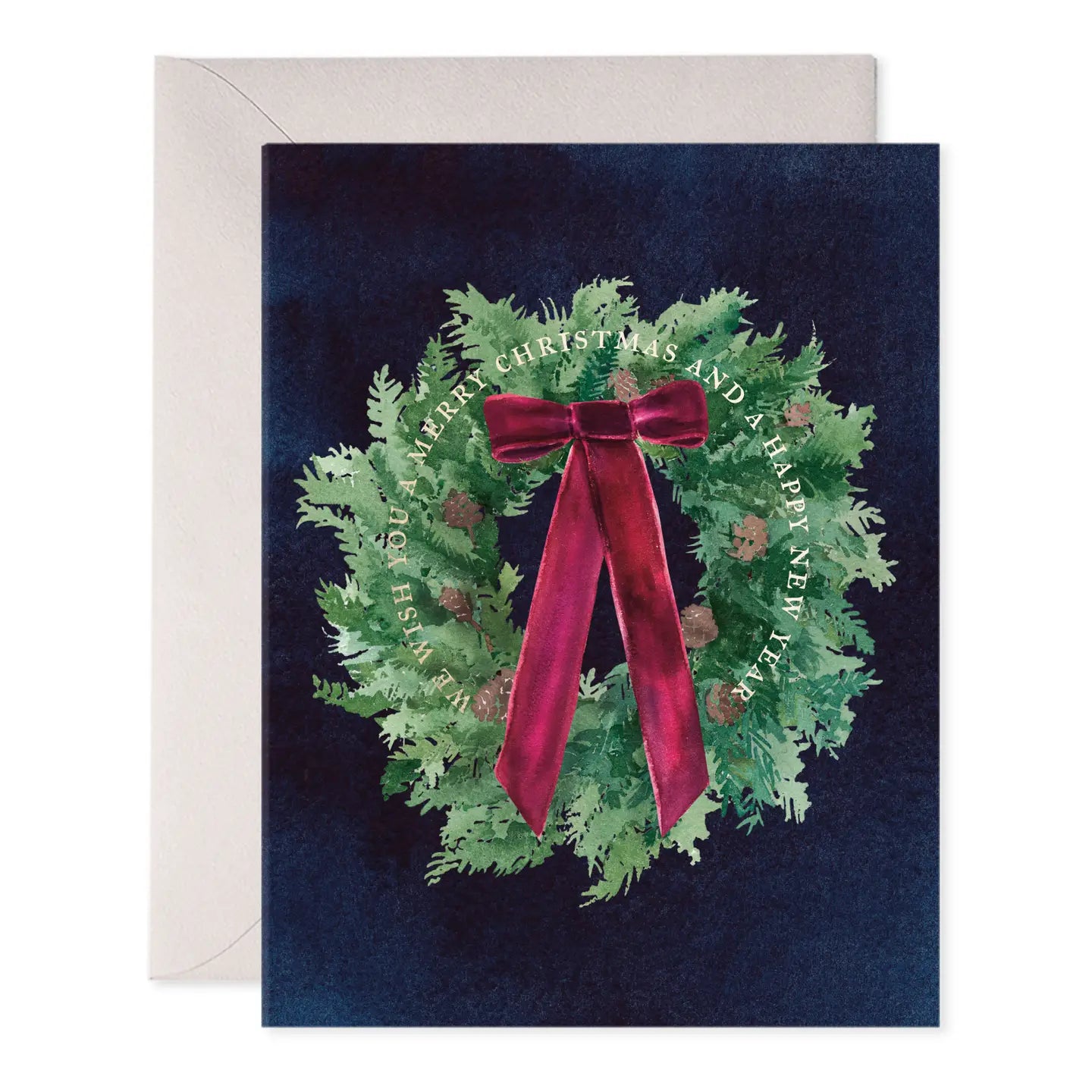 Wreath with Velvet Bow Holiday Greeting Card