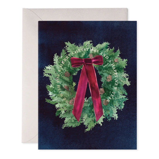 Wreath with Velvet Bow Holiday Greeting Card
