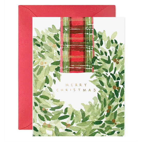 Wreath with Plaid Ribbon Holiday Greeting Card