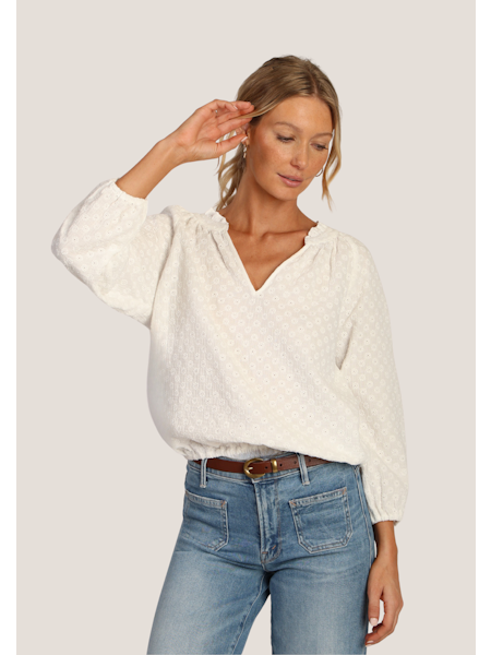 Marnie Long Sleeve V-Neck Top - White
