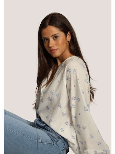 Faded Floral Top - White/Blue