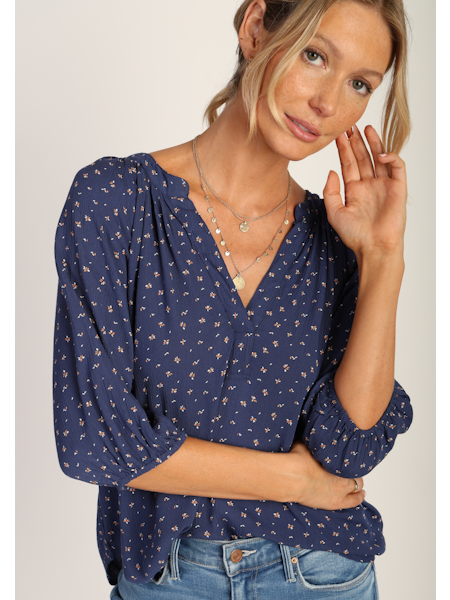 Emile 3/4 Sleeve Top - Indigo