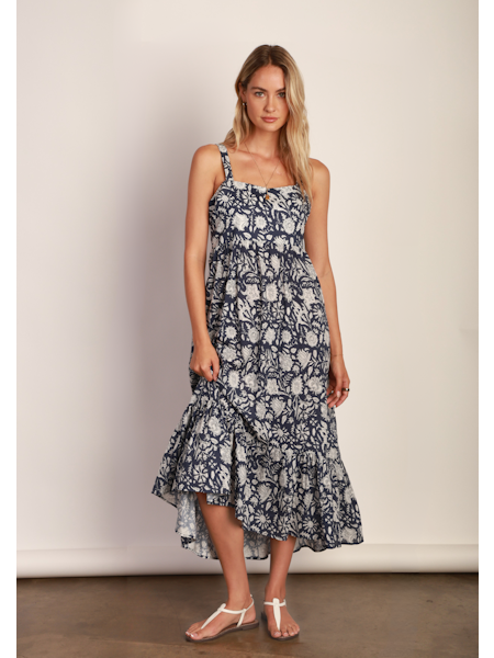 Emma Dress with Deep Hemline Ruffle - Navy