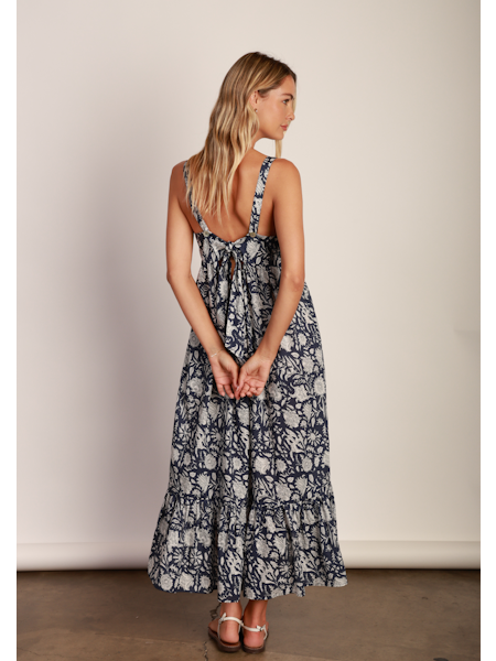 Emma Dress with Deep Hemline Ruffle - Navy