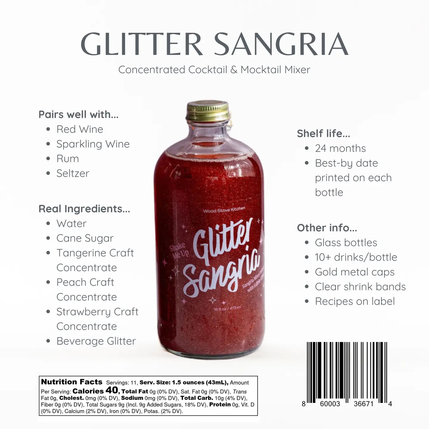 Glitter Sangria Cocktail Mix/Syrup - 16 oz.