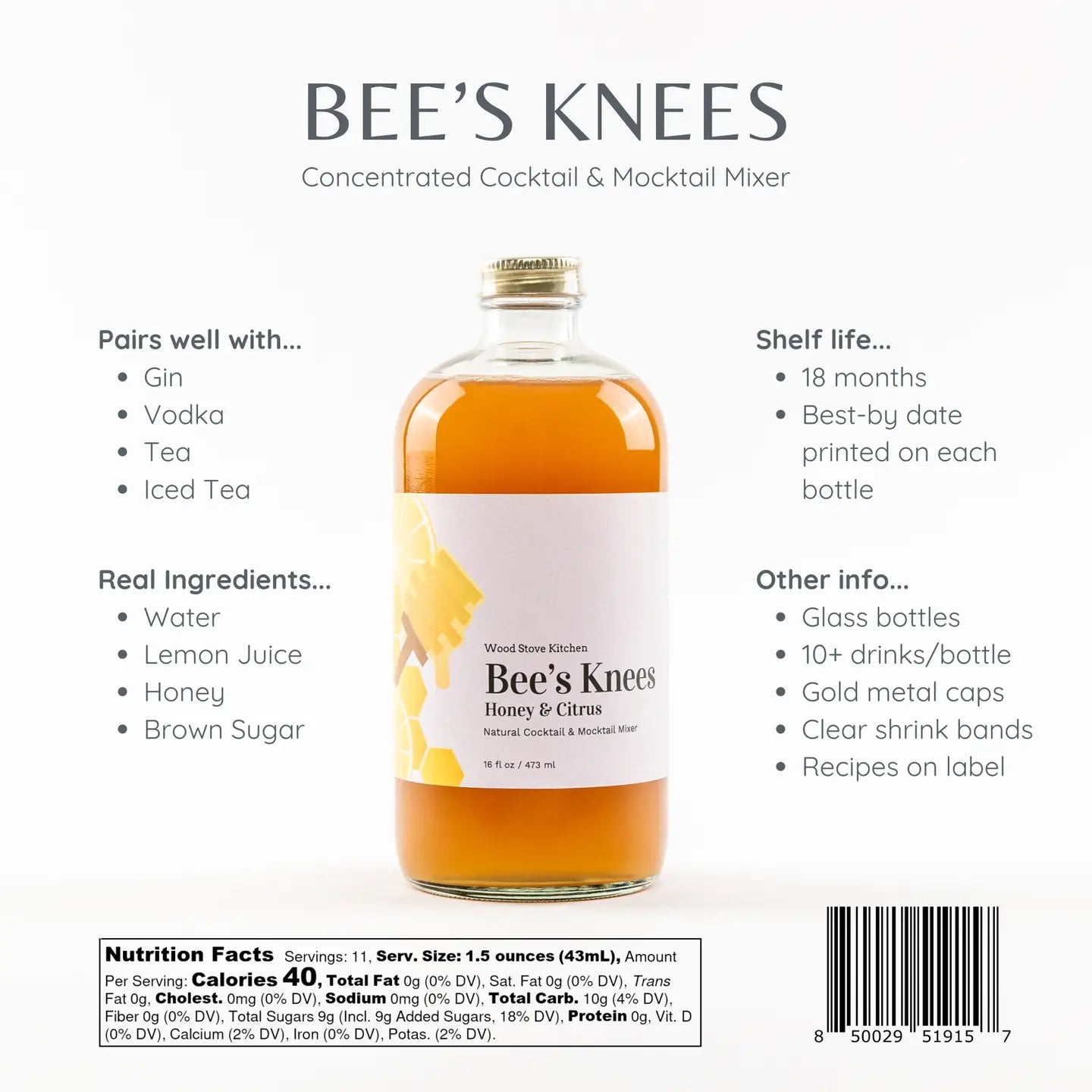 Bee’s Knees Cocktail Mixer - 16 oz.