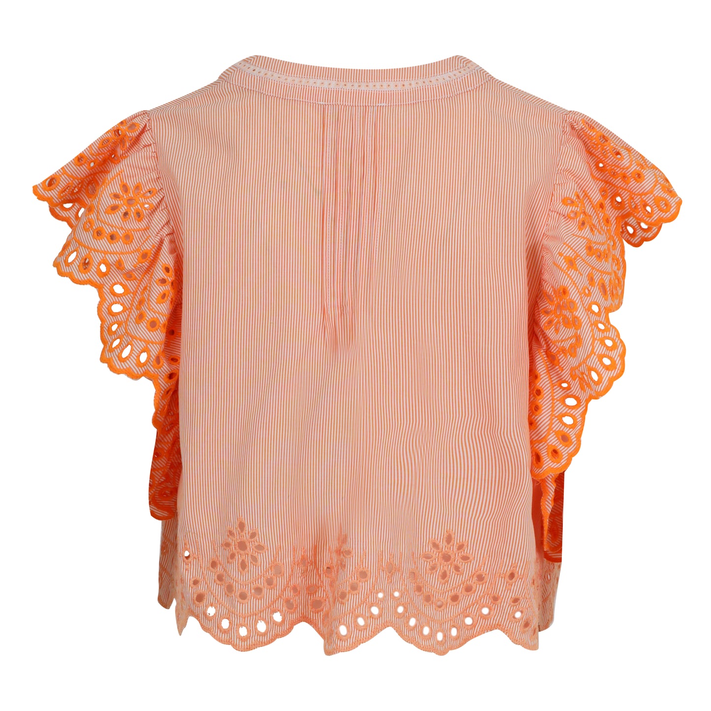 Embroidered Ruffle Sleeve Top - Orange/White