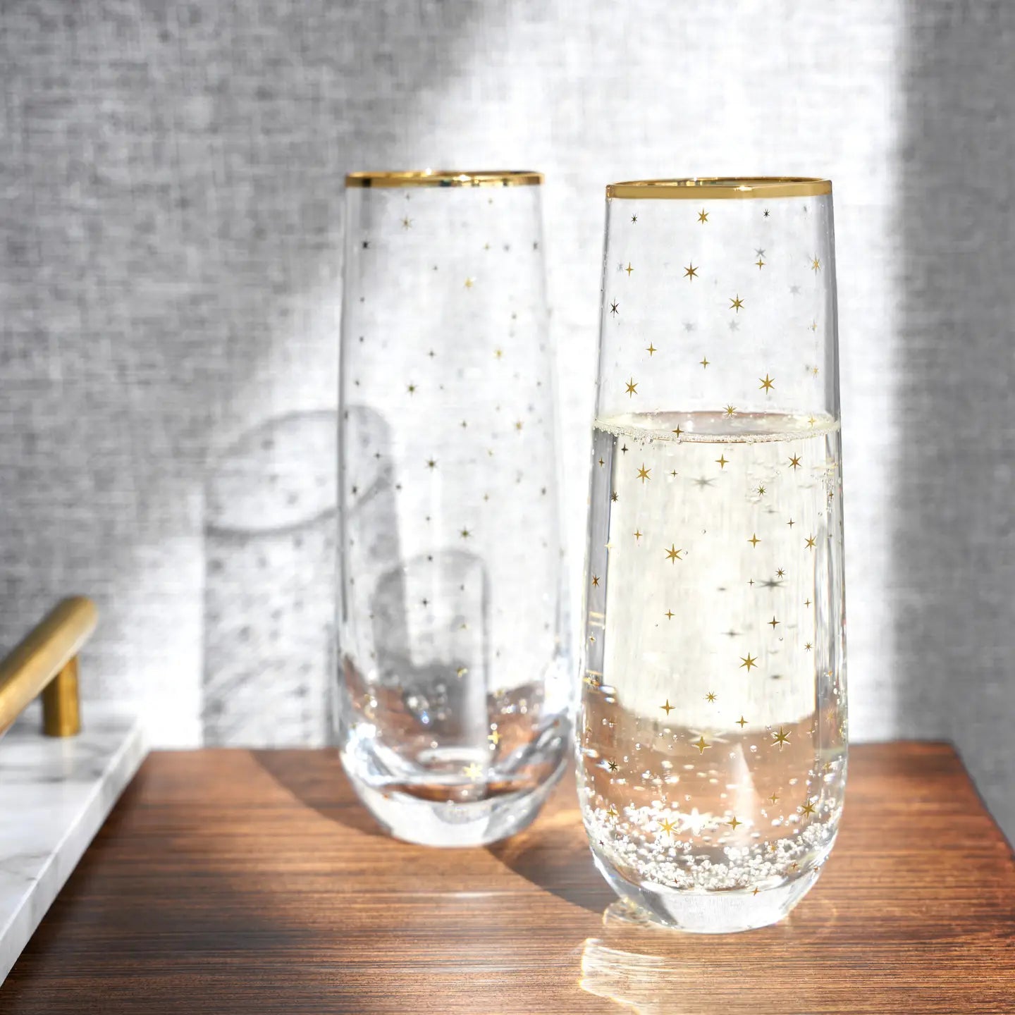 Starlight Gold Accented Stemless Champagne Flutes