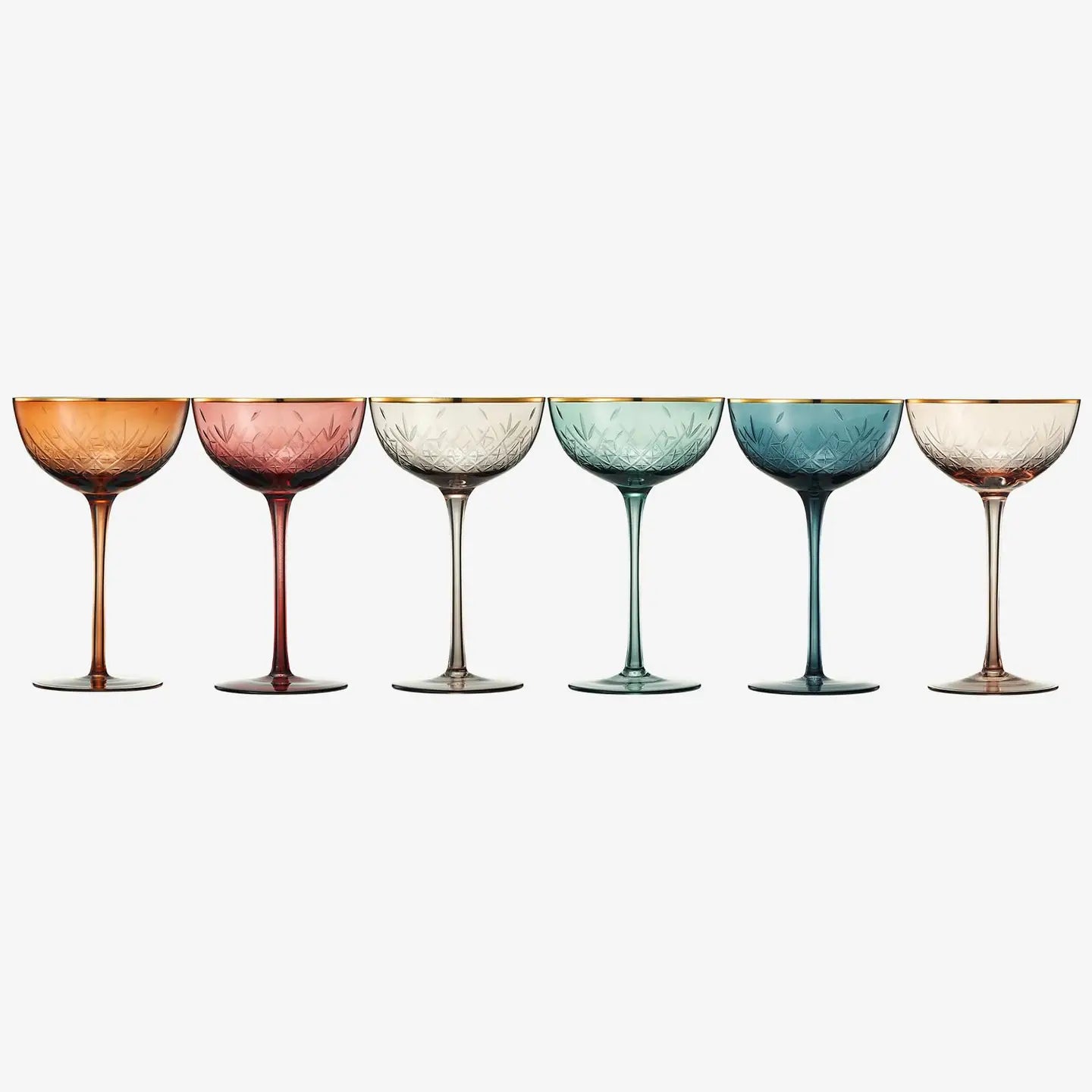 Colored Vintage Art Decor Champagne Glasses - Set of 6