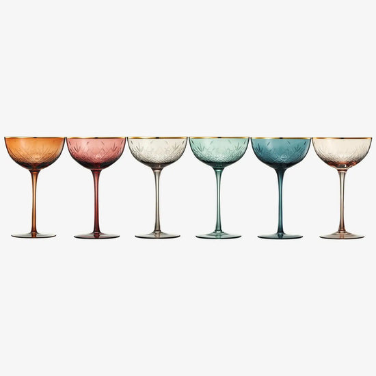 Colored Vintage Art Decor Champagne Glasses - Set of 6