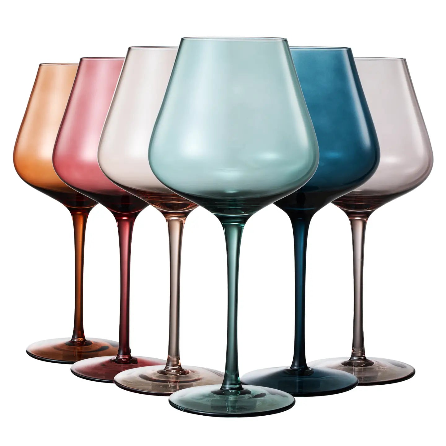 Large Format Pastel Crystal Wine Glasses - Set of 6
