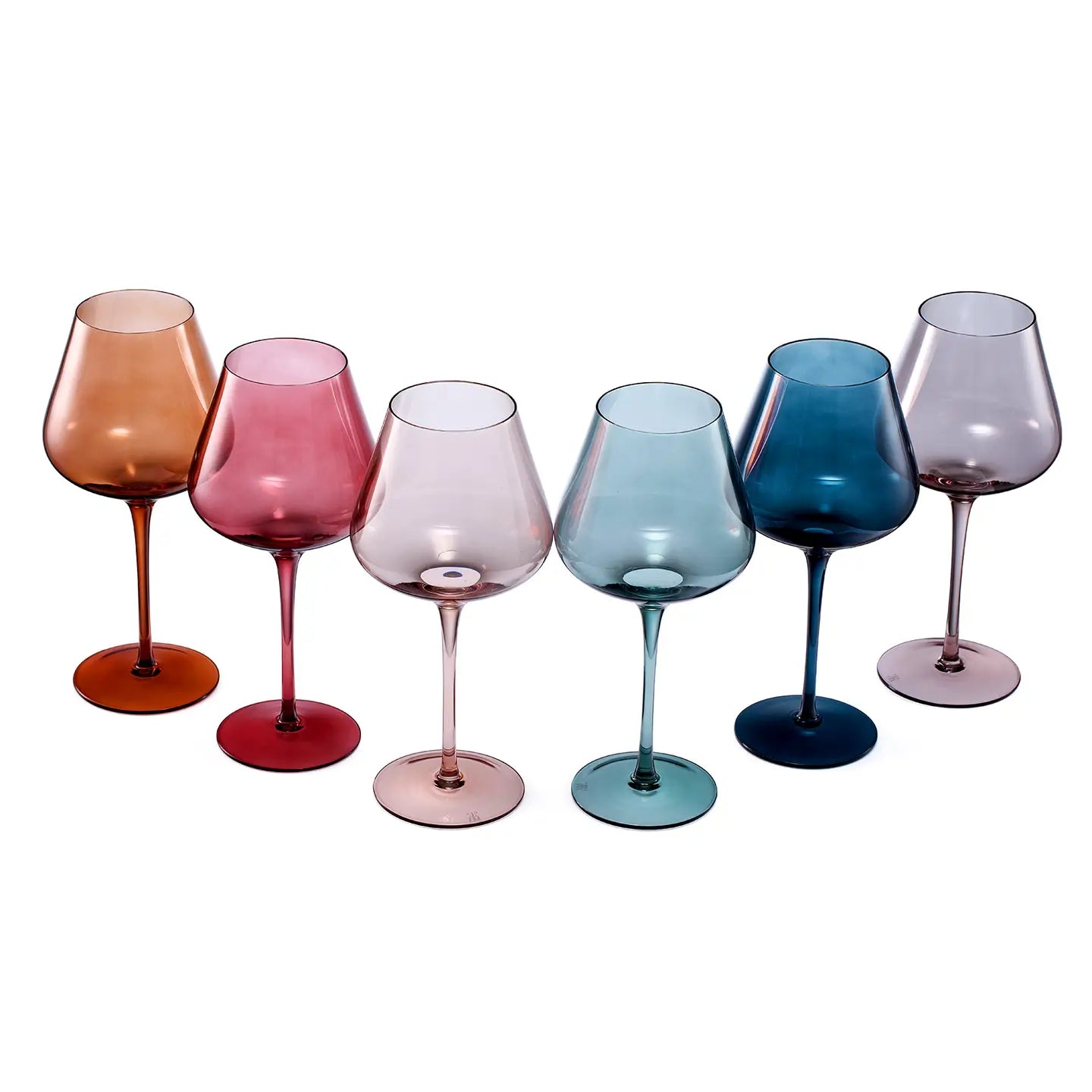 Large Format Pastel Crystal Wine Glasses - Set of 6