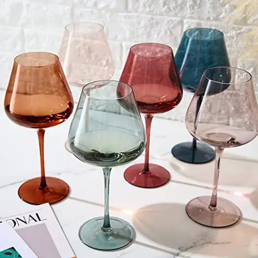 Large Format Pastel Crystal Wine Glasses - Set of 6