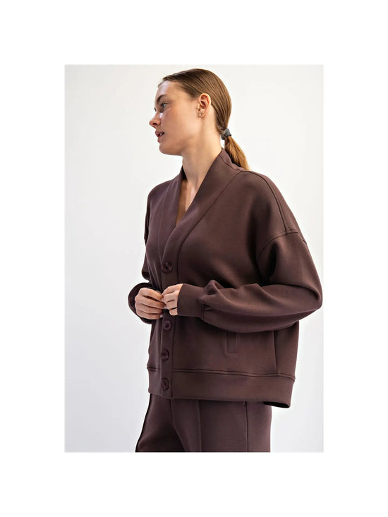 Modal Poly Cardigan Sweatshirt - Espresso