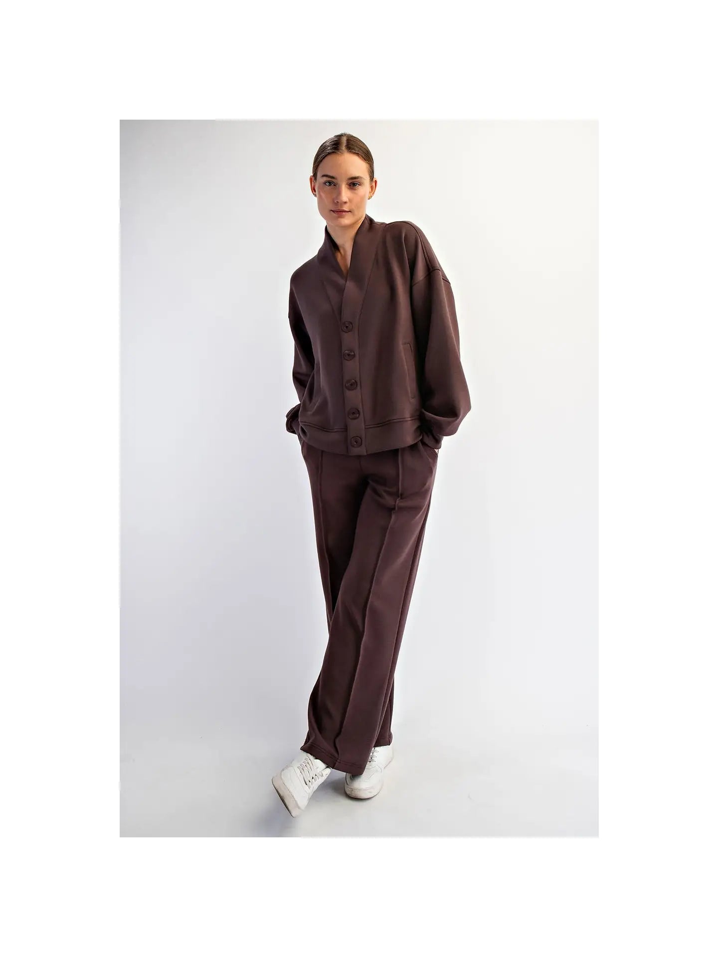 Modal Poly Cardigan Sweatshirt - Espresso