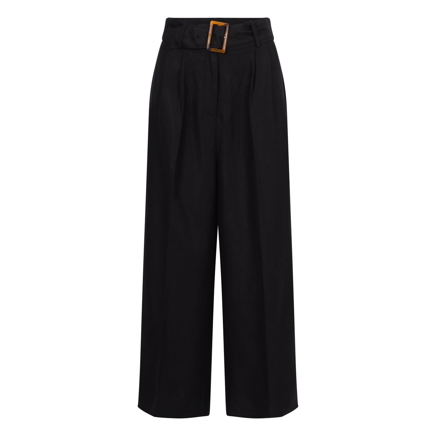 Wide Leg Belted Cropped Pants - Black