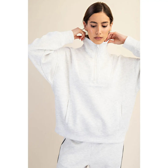 Modal Scuba Quarter Zip Sweatshirt - Light Grey