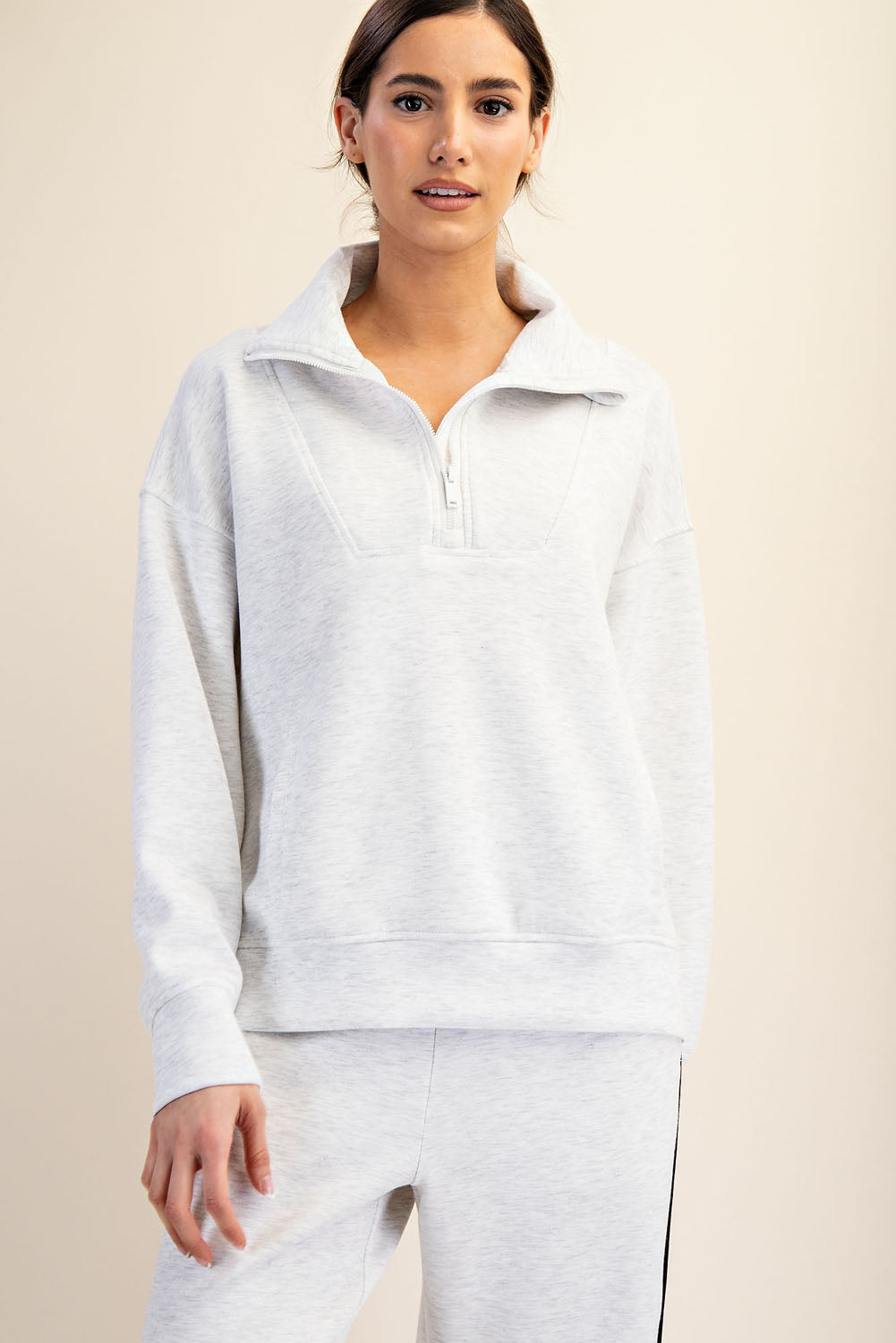 Modal Scuba Quarter Zip Sweatshirt - Light Grey