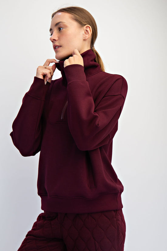 Modal Scuba Quarter Zip Sweatshirt - Dark Cherry