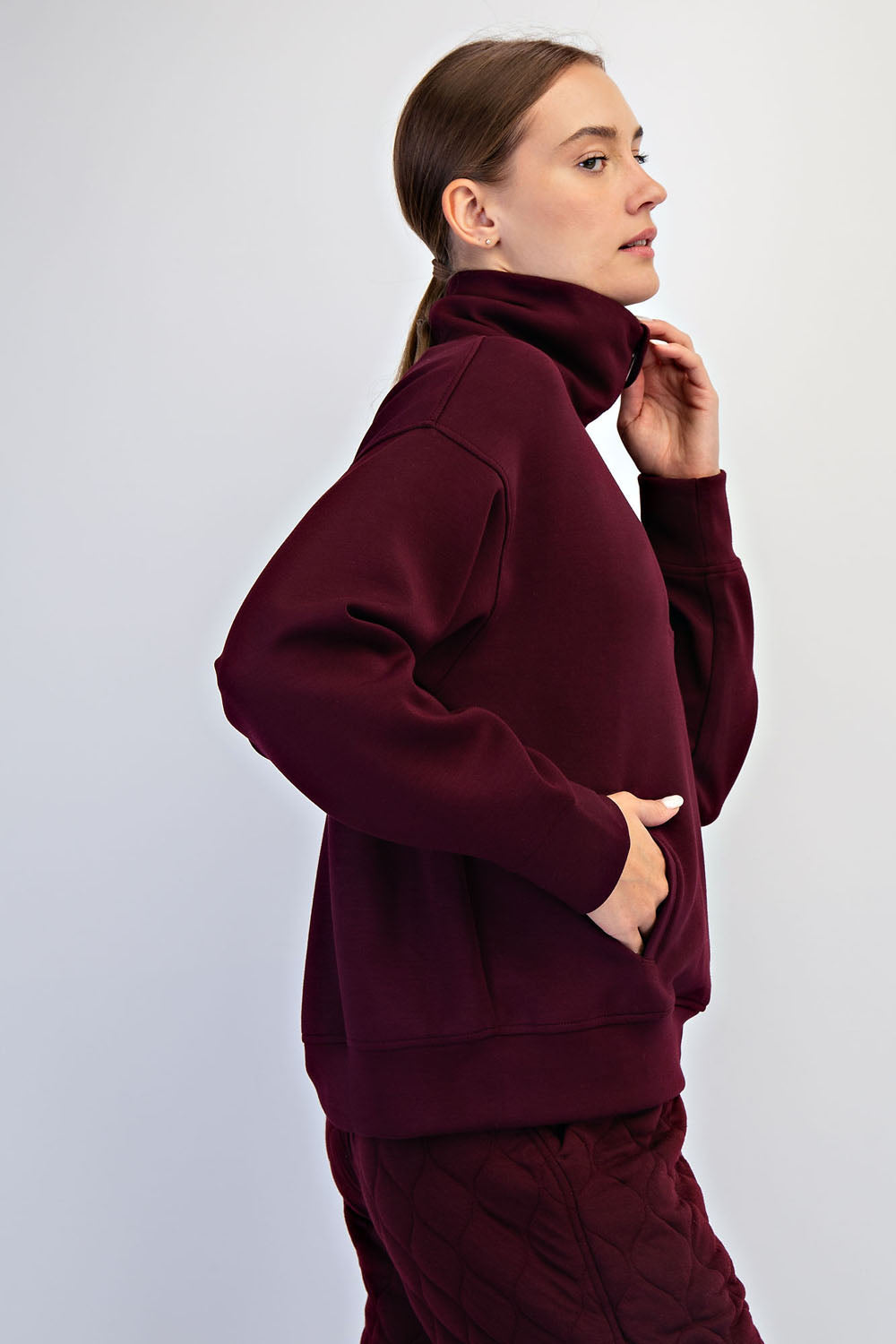 Modal Scuba Quarter Zip Sweatshirt - Dark Cherry