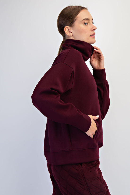 Modal Scuba Quarter Zip Sweatshirt - Dark Cherry
