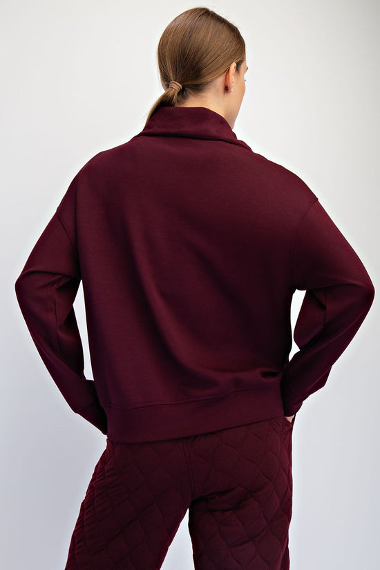 Modal Scuba Quarter Zip Sweatshirt - Dark Cherry