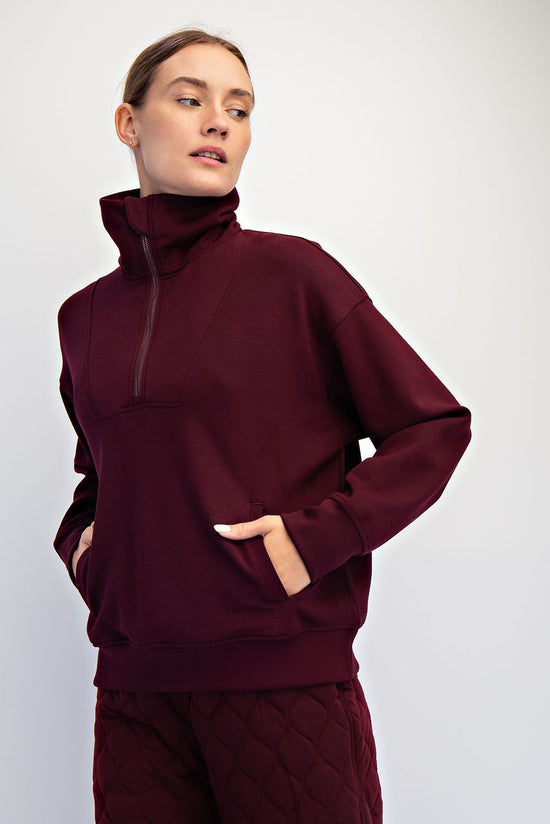 Modal Scuba Quarter Zip Sweatshirt - Dark Cherry