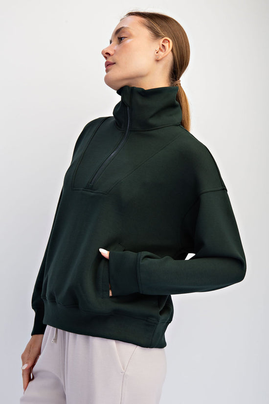 Modal Scuba Quarter Zip Sweatshirt - Regency Green