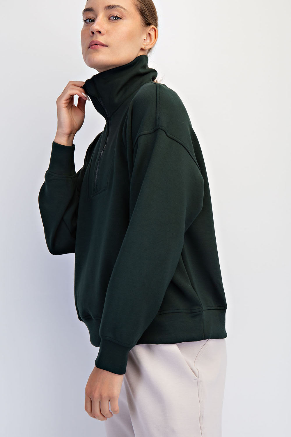 Modal Scuba Quarter Zip Sweatshirt - Regency Green