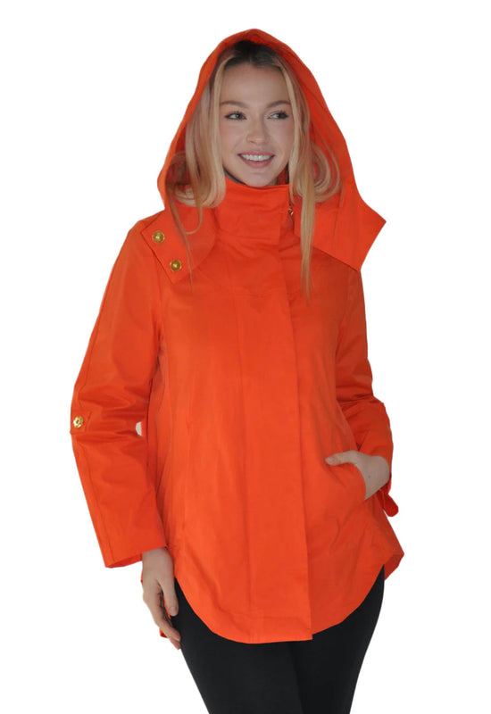 Savina A-Line All-Weather Coat - Hermes Orange