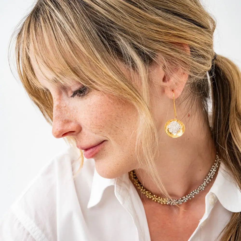 Bobbi Hammered Disk Earrings with Clusters