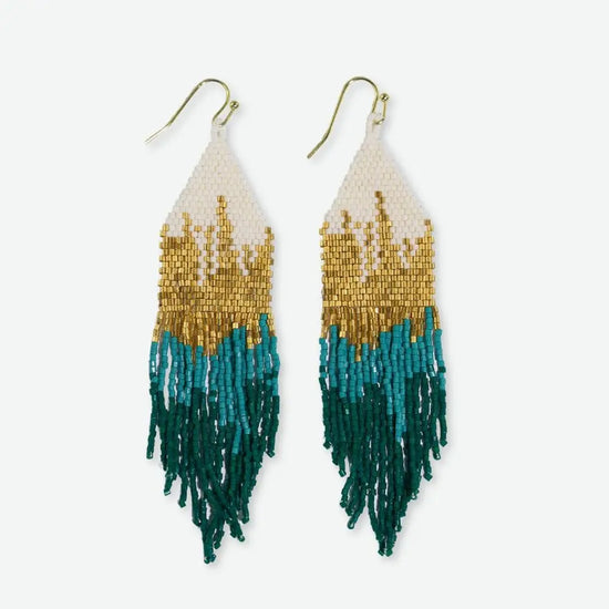 Claire Ombre Beaded Fringe Earrings - Green