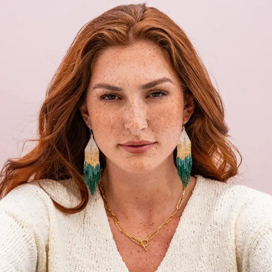 Claire Ombre Beaded Fringe Earrings - Green