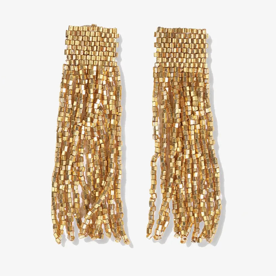 Marilyn Beaded Fringe Earrings - Gold