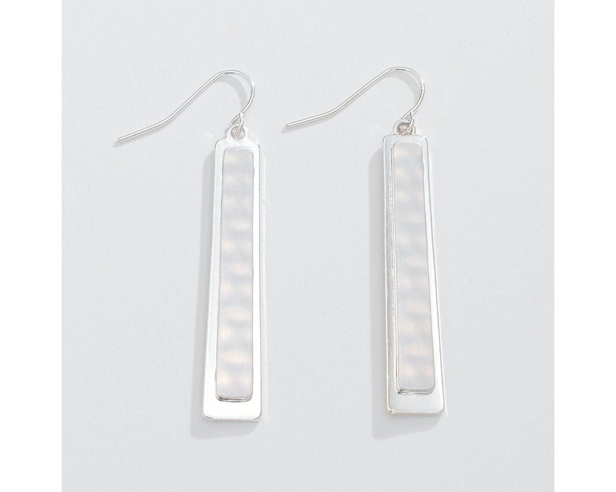 Silver Hammered Rectangle Earrings