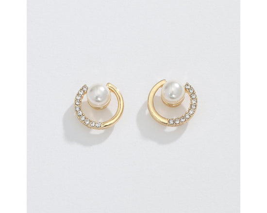 Pearl Earrings with Gold Ring and Crystals