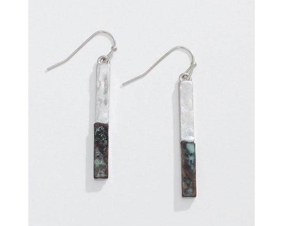 Hammered Silver and Patina Rectangle Drop Earrings