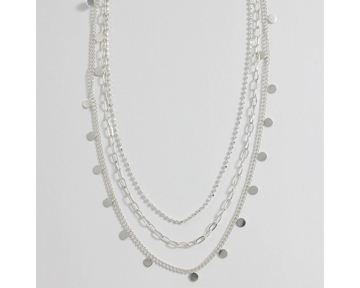 Layered Silver Chain Necklace with Mini Discs