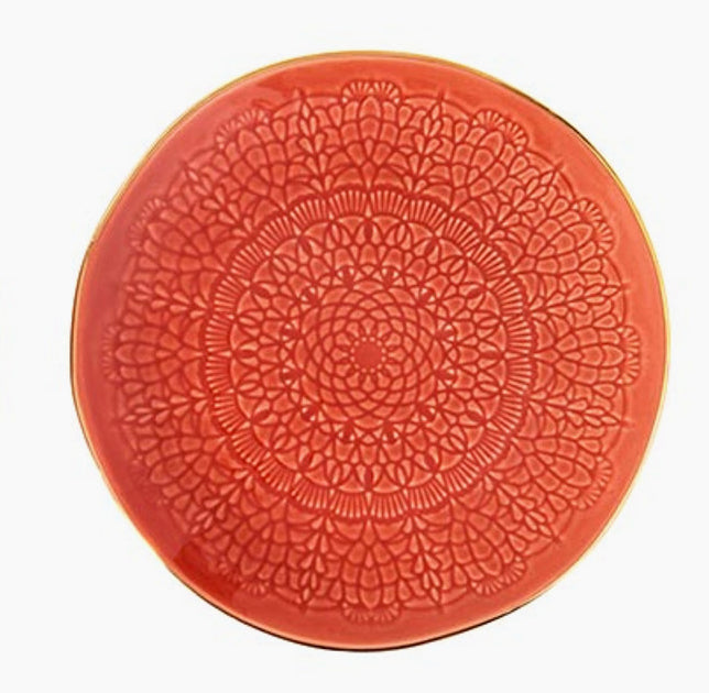 Moroccan Gold Rimmed Appetizer Plate - Coral
