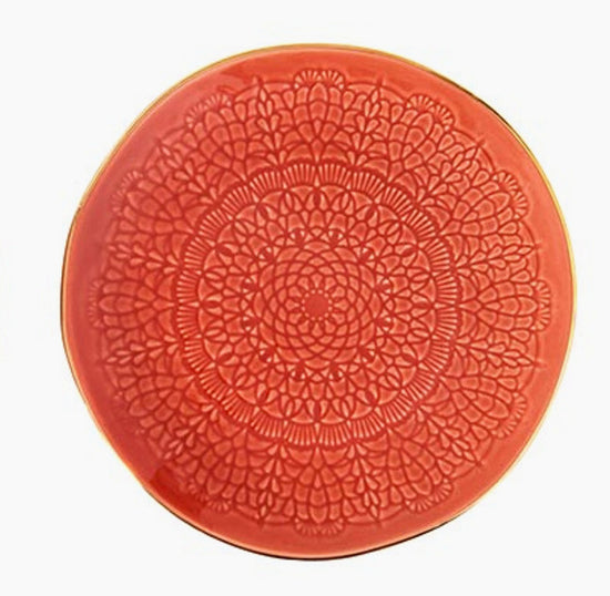 Moroccan Gold Rimmed Appetizer Plate - Coral